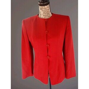 Womens Sz 2p Red Blazer 4 Button Close Pure Woolmark Vintage Lined Joes NY Read